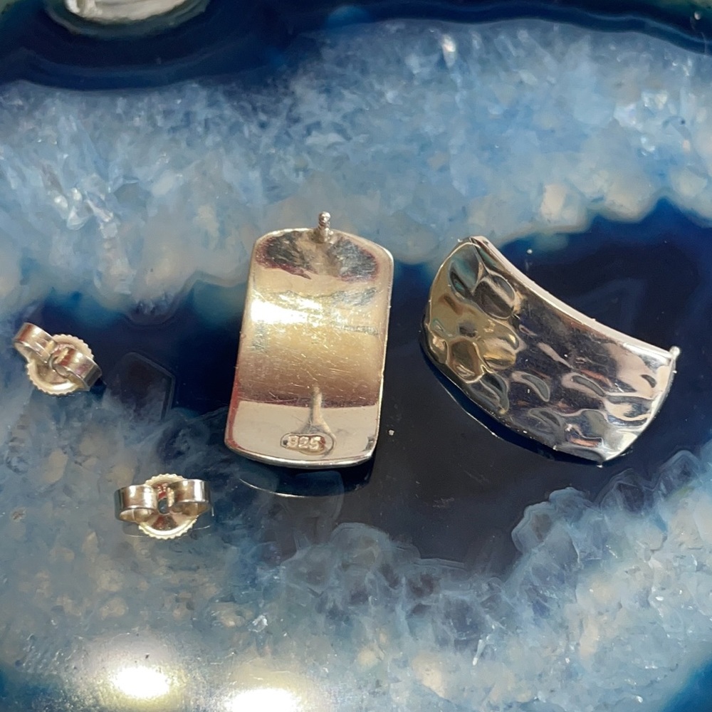 Sterling Silver Hammered Rectangular Earrings Pie… - image 4
